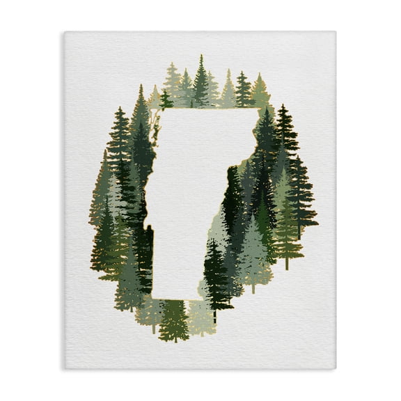 Stupell Industries Farmhouse Vermont State Outline Pine Tree Green Forest Canvas Art, 16 x 20, by Ziwei Li
