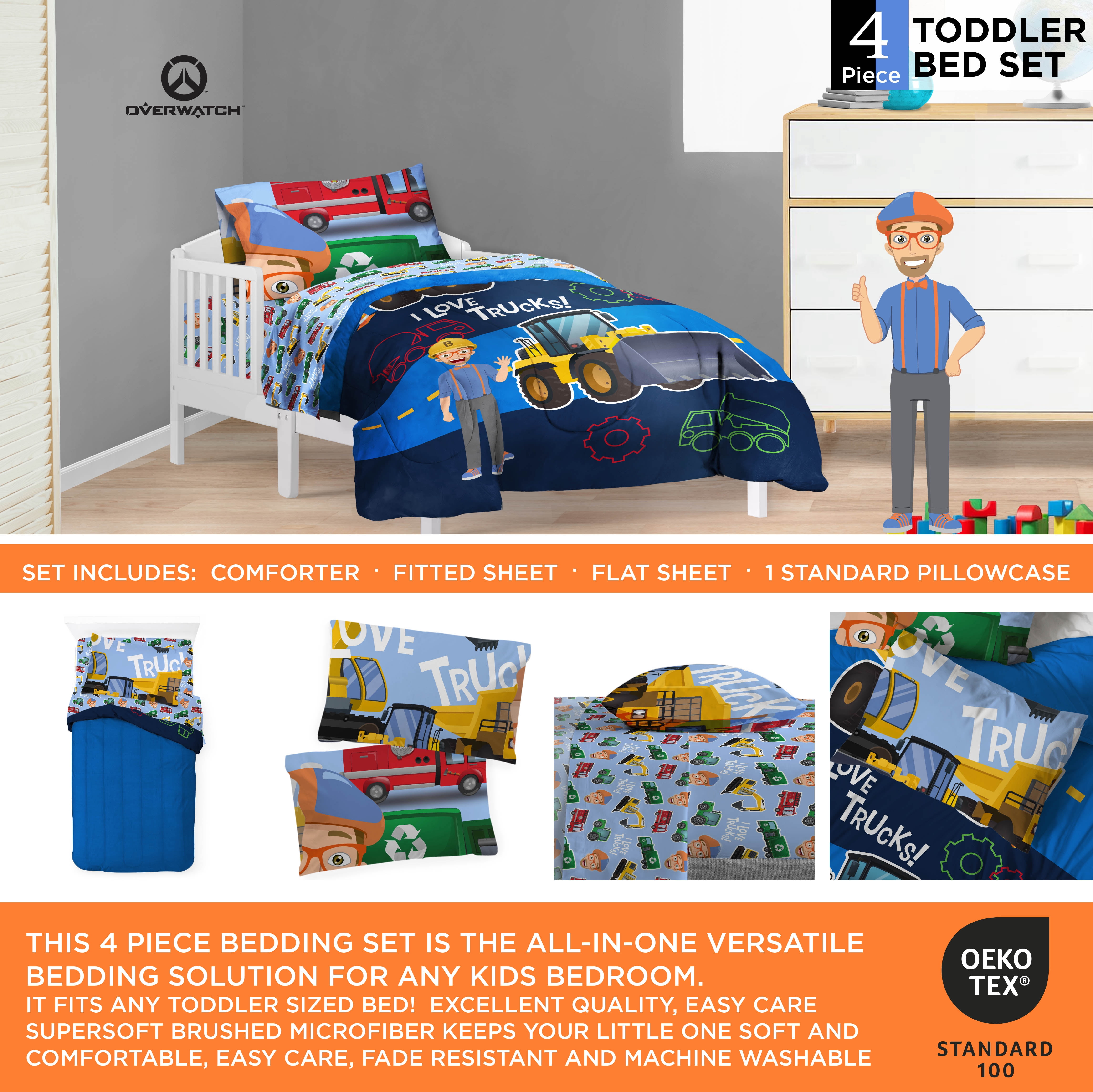 Moonbug Blippi Machine Fun 4 Piece Toddler/Crib Size Kids Bed Set