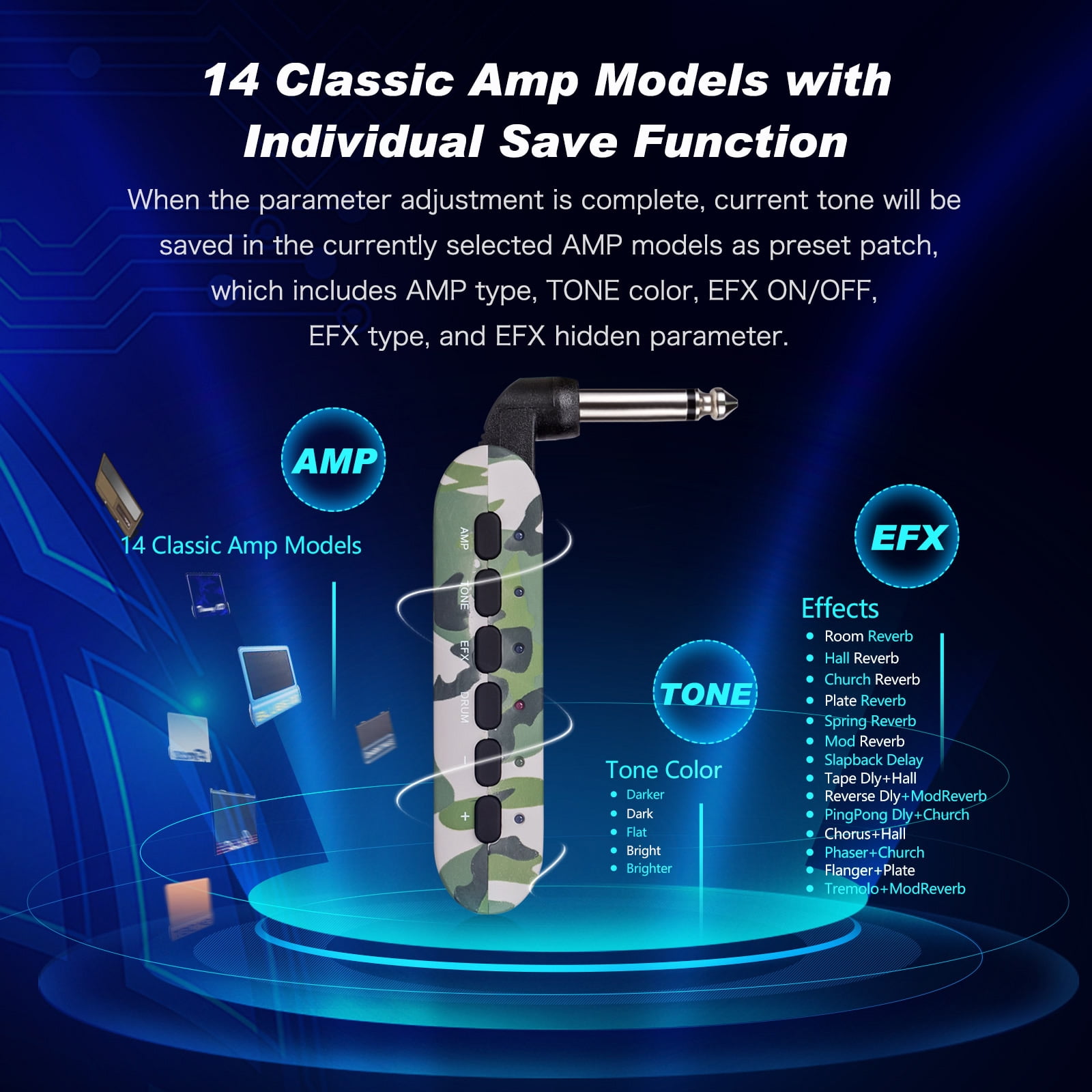 FLAMMA Guitar Headphone Amp Portable with Built-in Effects Amplifier Models Drum Grooves Support Bluetooth USB Audio Recording and PlaybacK