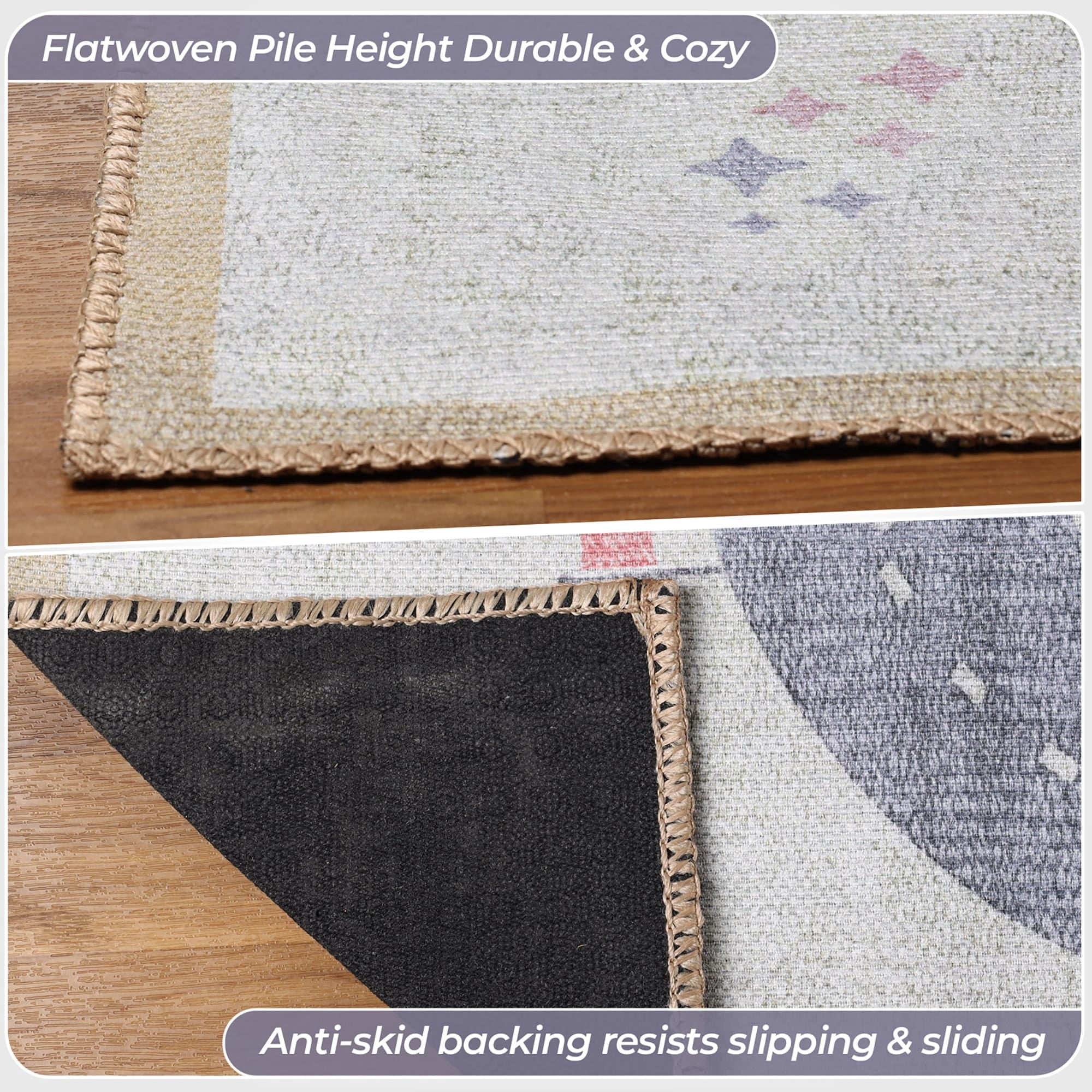 Superior Path Road Non-Slip Kids Washable Indoor Area Rug, 4' x 6', Ivory