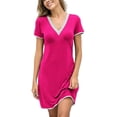 thumbnail image 1 of Camisas de noche Camisones de mujer Camisas de dormir sexy Recorte de encaje Cuello en V Manga corta Ropa de dormir de noche Camisón suave L-XXL Adepaton WMZL-1162-8, 1 of 6