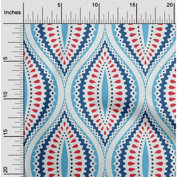 oneOone Cotton Silk Royal Blue Fabric Ogee Damask Quilting Supplies Print Sewing Fabric By The Yard 42 Inch Wide