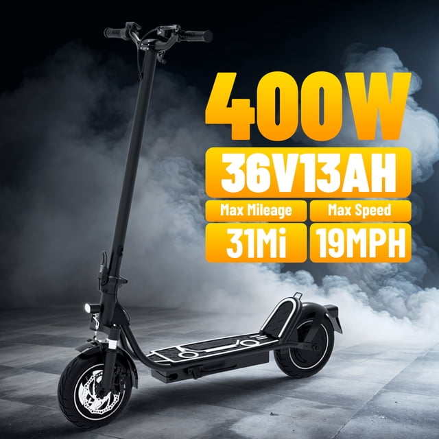 Scooter Eléctrico 400W, 36V 13Ah, 30-50km Autonomía, 30km/h, Llantas 10'' Sin Cámara, Suspensión Delantera - Frenos EABS y Disco