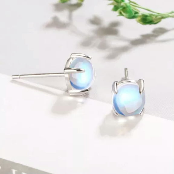 HOOUN 925 Silver 6Mm Moonstone Stud Earrings Women Fashion Earrings Jewelry