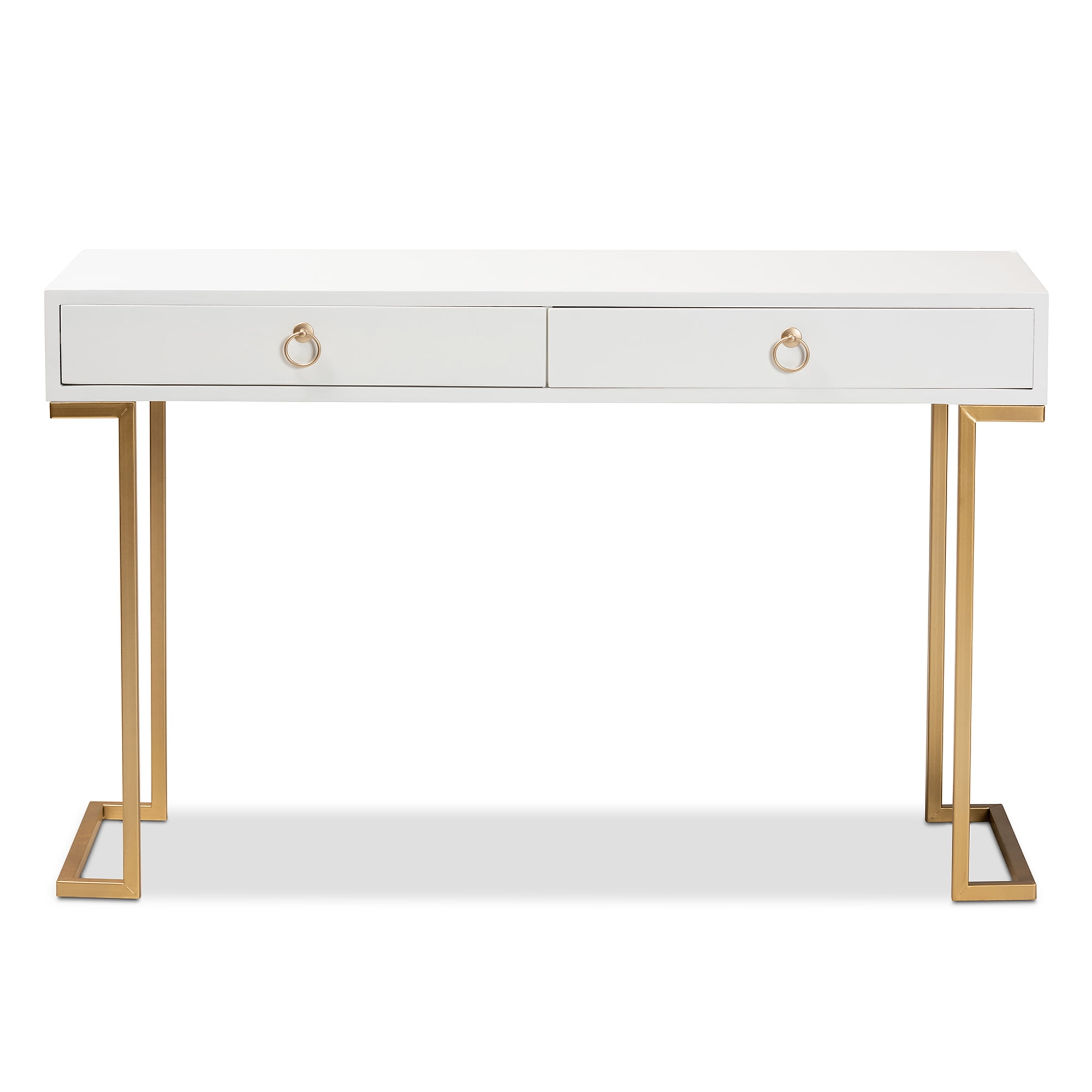 Baxton Studio Beagan Modern and Contemporary White Finished Wood and Gold Metal 2-Drawer Console Table