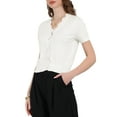 thumbnail image 4 of INSPIRE CHIC Women's Summer V Neck Short Sleeve Knit Cropped Sweaters Cardigan L White, 4 of 5