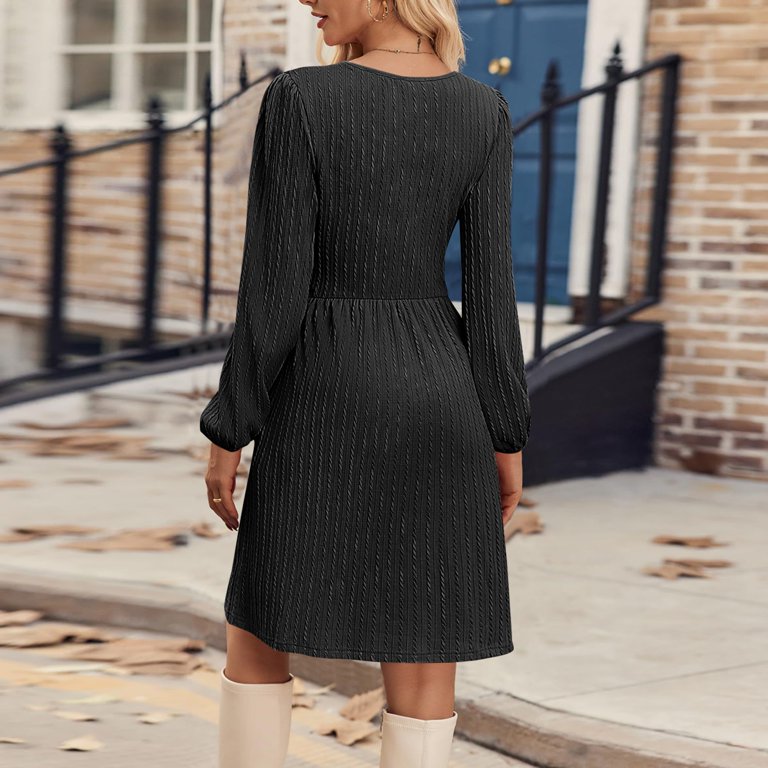 WTOBBY Women's Fashion Casual Solid Round Neck Pullover Loose Long Sleeve Dress  Minimalist Style with Easy Pull-On Design Comfortable Fabric for Everyday  Wear Wardrobe Staple,Black XL - Walmart.com