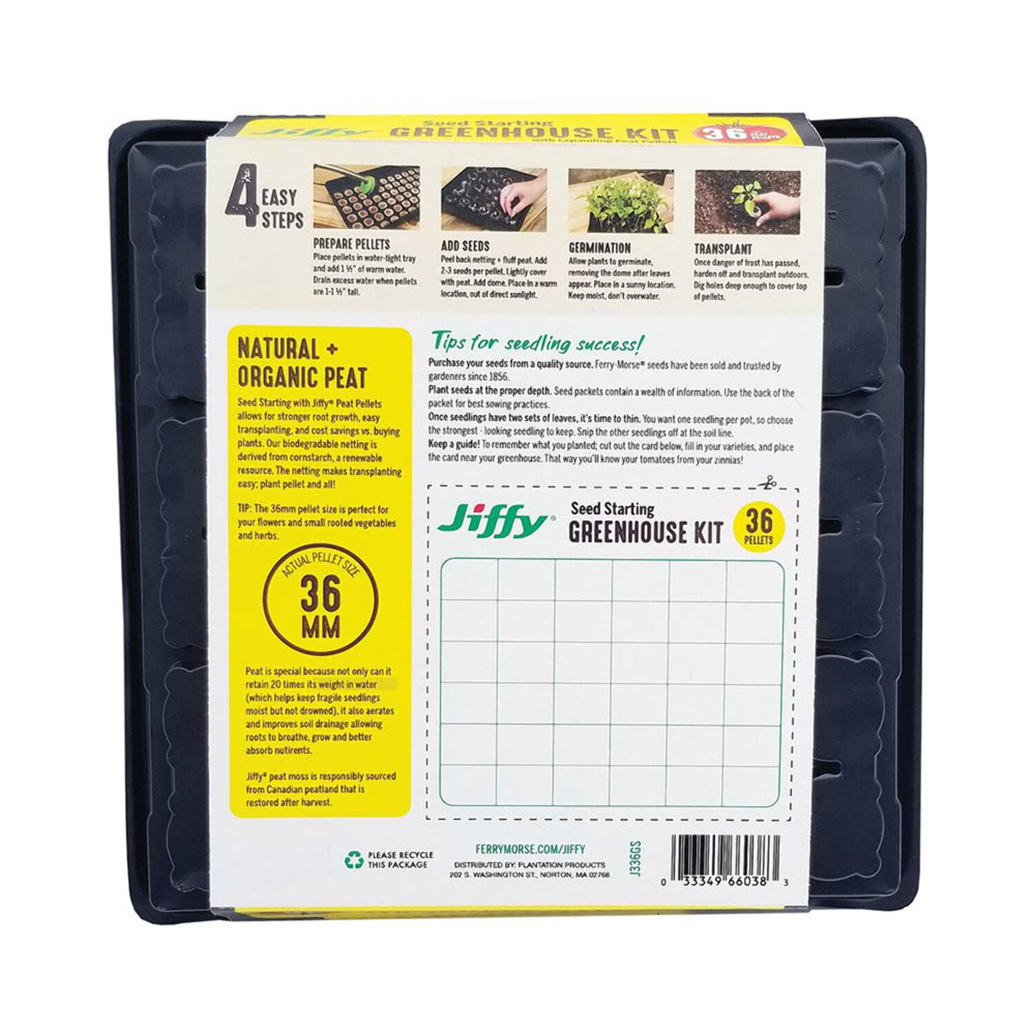 Jiffy 36 Cell Plastic Seed Starting Greenhouse Kit, 36mm Peat Pellets (Pack of 4)