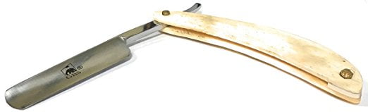 G.B.S Carbon Steel Cut Edge Throat Straight Blade Horn Ivory Razor 5/8' Half Hollow Effortless Glide No Crack or Chip Classic Vintage Style Pre Sharpened Grooming Pain-Free Durable, Handy