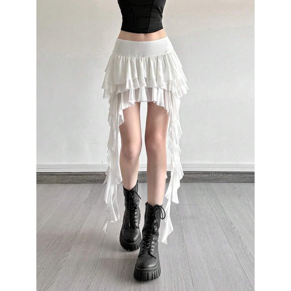 Women High Waist Asymmetrical Cut Short Skirt, Stylish Daily Versatile Mini Bottoms with Unique Irregular Hem Structure for Casual Daily Matching and Street Daily Wearing