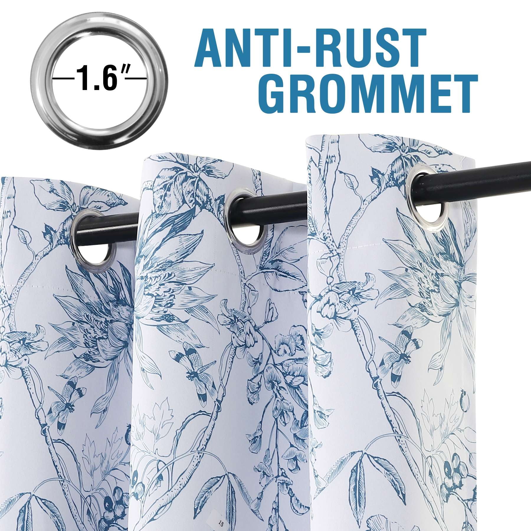 H.VERSAILTEX 100% Blackout Curtains Camellia Floral Printed Drapes Leah Floral Thermal Bedroom Curtains for Living room with Black Liner 2 Panels,52" x 84",Stone Blue