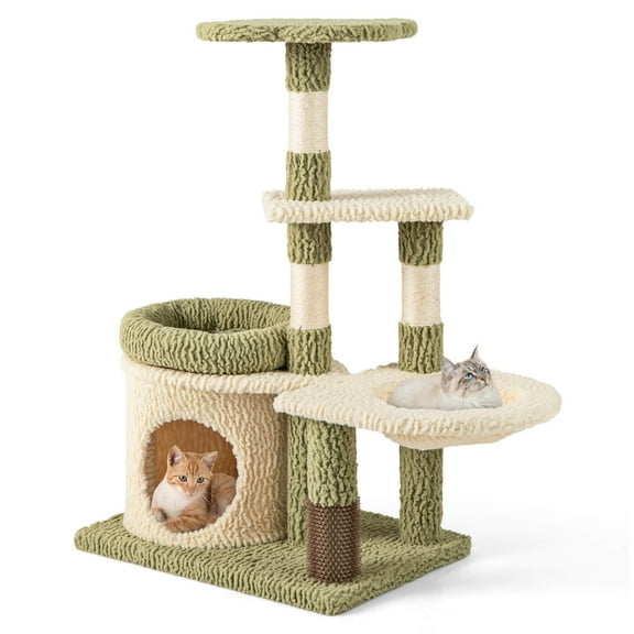 Infans Multi-level Cat Tree Cute Cat Tower w/ Top Perch Private Condo Side Basket