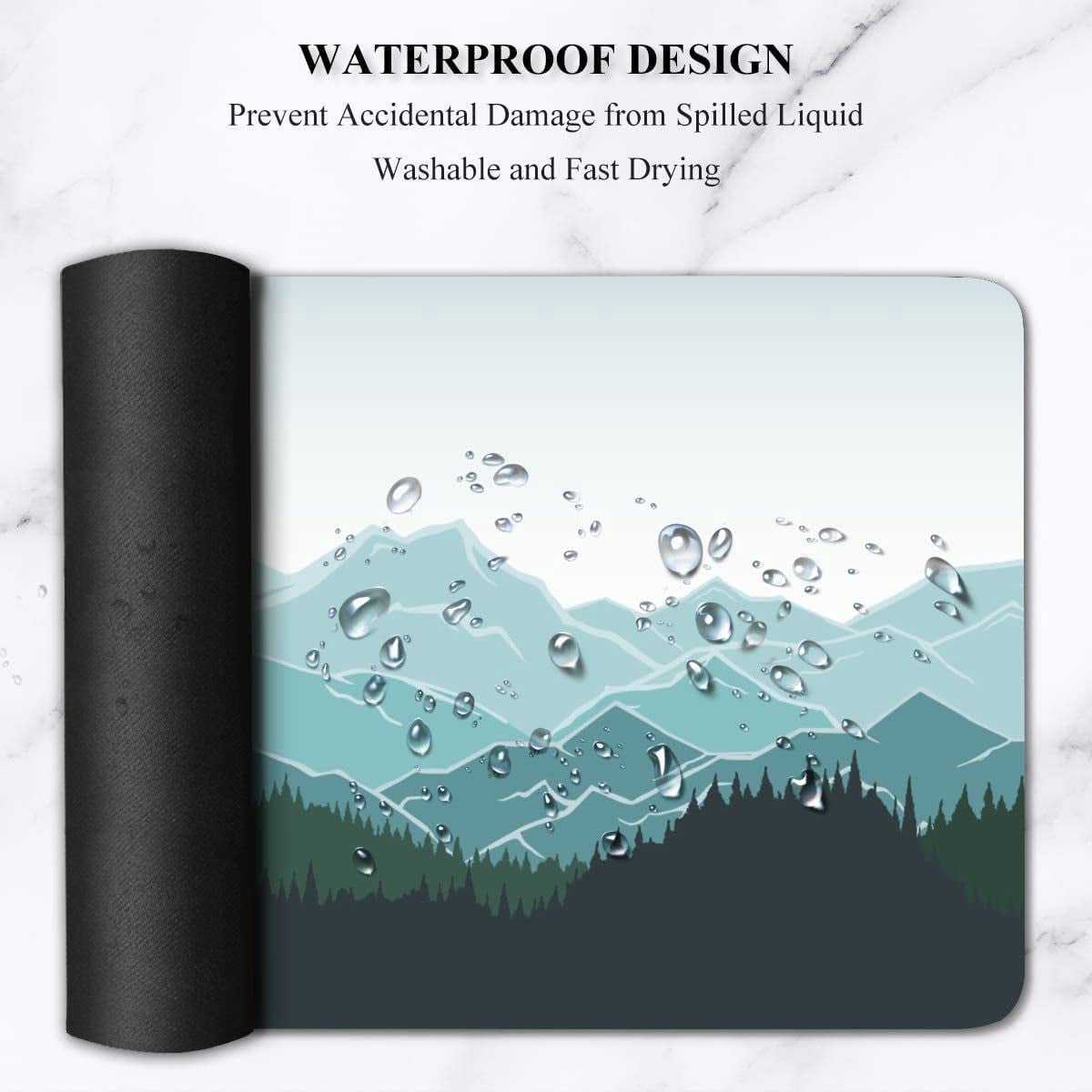 Extended Gaming Mouse Pad (31.5x11.8 in), Large Non-Slip Rubber Base Mousepad,Waterproof Keyboard Mouse Mat Desk Pad for Work, Game, Office, Home - Mountains and Forest Pattern Watercolor