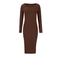 thumbnail image 5 of SMihono Fashion Women's Sexy Bodycon Long Sleeve Midi Dress Scoop Neck Ribbed Knit Cocktail Party Club Dresses Slim Fit Hip Wrap Club Bodycon Dresses Coffee 8, 5 of 7