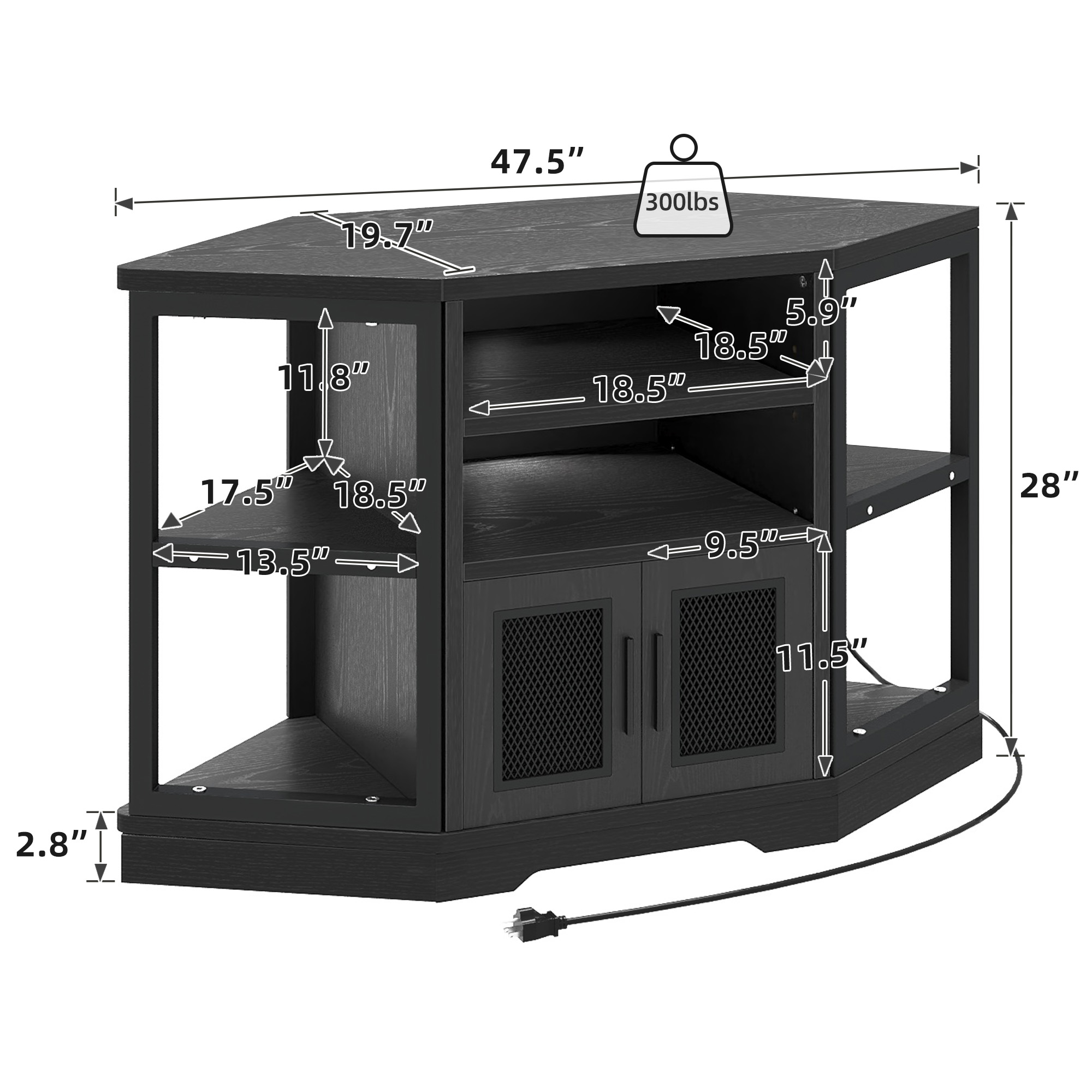 Dextrus Farmhouse Corner TV Stand for 55" TVs, Black photo 8