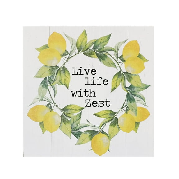 Lemon Wooden Box Sign with Live Life with Zest Motivational Quote 8 inch Square HL