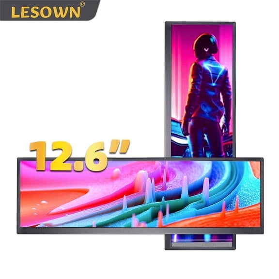 LESOWN Stretched Bar LCD Display 12.6 Inch 1920X515 FHD IPS USB-C HDMI Secondary Screen for Aida64 CPU GPU Laptop Computer