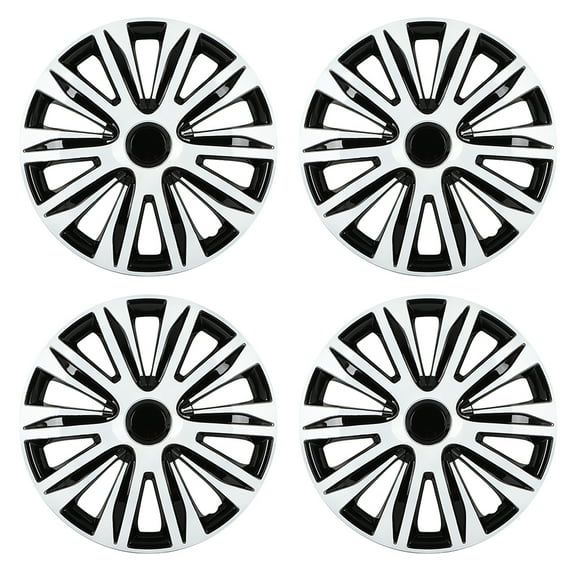 Stylish 4pcs 17" White & Black Durable ABS Material Universal Fit Wheel Covers Premium Snap-On Hubcaps for Cars, Trucks, and SUVs