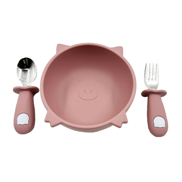 Plato Hondo para Bebé Adherente con Cubiertos, Libre de BPA, Diseño Cochinito Match & Enjoy Plato en forma de cochinito con cubiertos