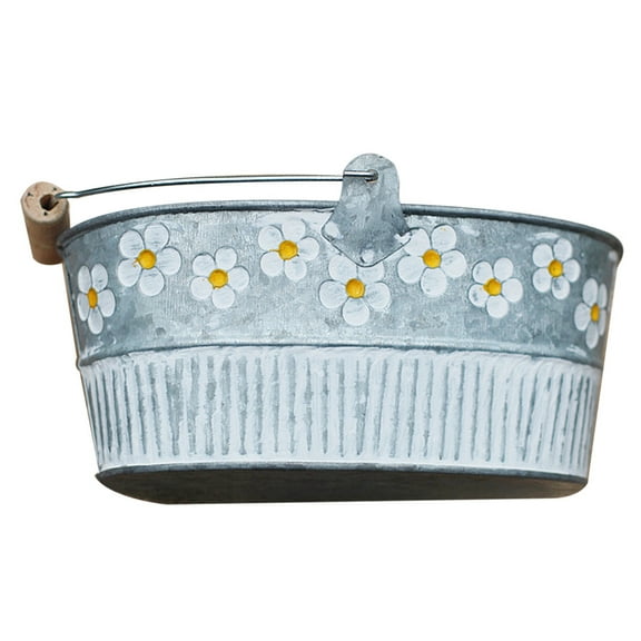 SEWCHICS Vintage Flower Bucket Metal Tin Planter Rustic Decorative Flower Pot for Indoor Outdoor Garden