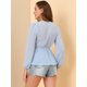 thumbnail image 5 of Top de gasa transparente Allegra K con mangas largas y cuello en V profundo Azul claro S, 5 of 6