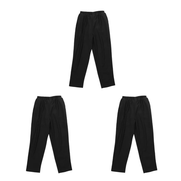 3 Pair Chef Pants Men Elastic Waist Baggy Kitchen Pants Uniforms for Restaurant Hotel-Black