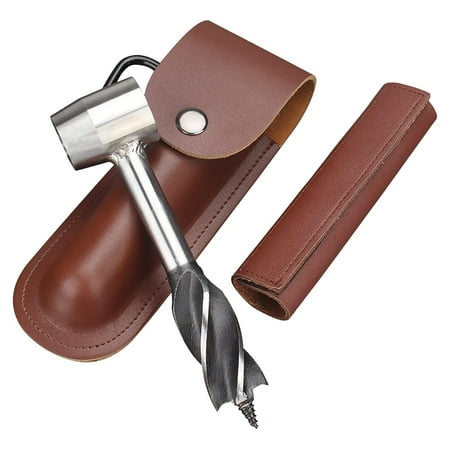 Wood Auger Drill Bit Survival Settlers Tools Scotch Eye Bushcraft Gear And Equipment Manual Peg Hole Maker Multitool With Leather Case For Camping Outdoor Backpack (Brown) 6.3*1.57