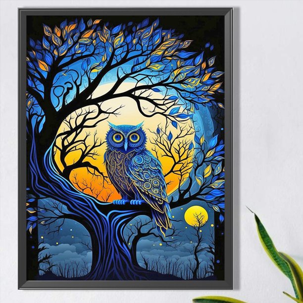 Cuadros Decorativos Diamante pintura 5D DIY taladro redondo completo búho en la rama decoración del hogar DQrwqpou embutido en tela