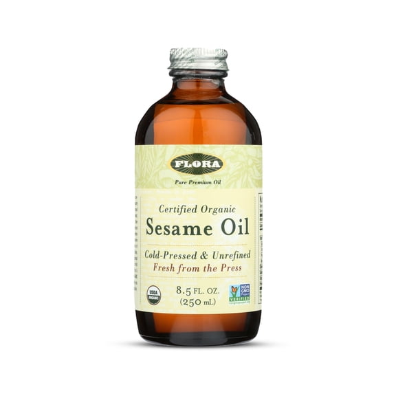 Organic Sesame Oil 8.5 Fl Oz- 100% Pure Cold Pressed Artisan Oil - Non GMO & Kosher - By Flora