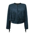 thumbnail image 5 of Fiaer Women's Leather Moto Cropped Jacket Plus Size Long Sleeve Loose Fit Fashion Casual Tops with Tassels Blue XXL, 5 of 5