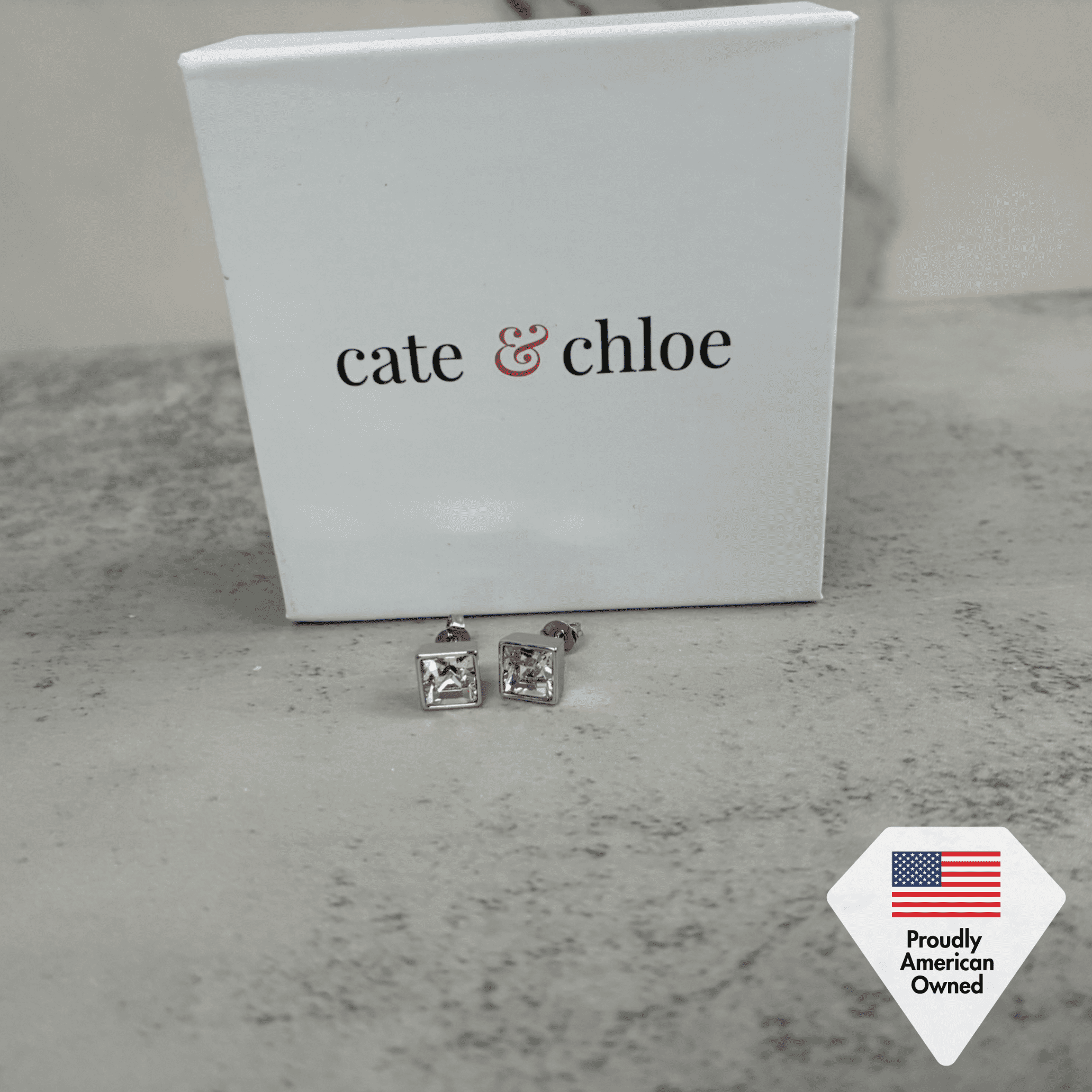 Cate & Chloe Brooke 18k White Gold Plated Stud Earrings with Swarovski Crystals Gift for Women