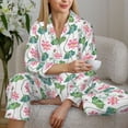 thumbnail image 6 of KLL Lotus Flower Print Women's Long Sleeve Pajamas with Pants Sleepwear Loungewear 2 Set-Small, 6 of 8