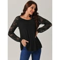 thumbnail image 3 of DARING DIVA Women's Lace Long Sleeve Crew Neck Casual Tops S Black, 3 of 5