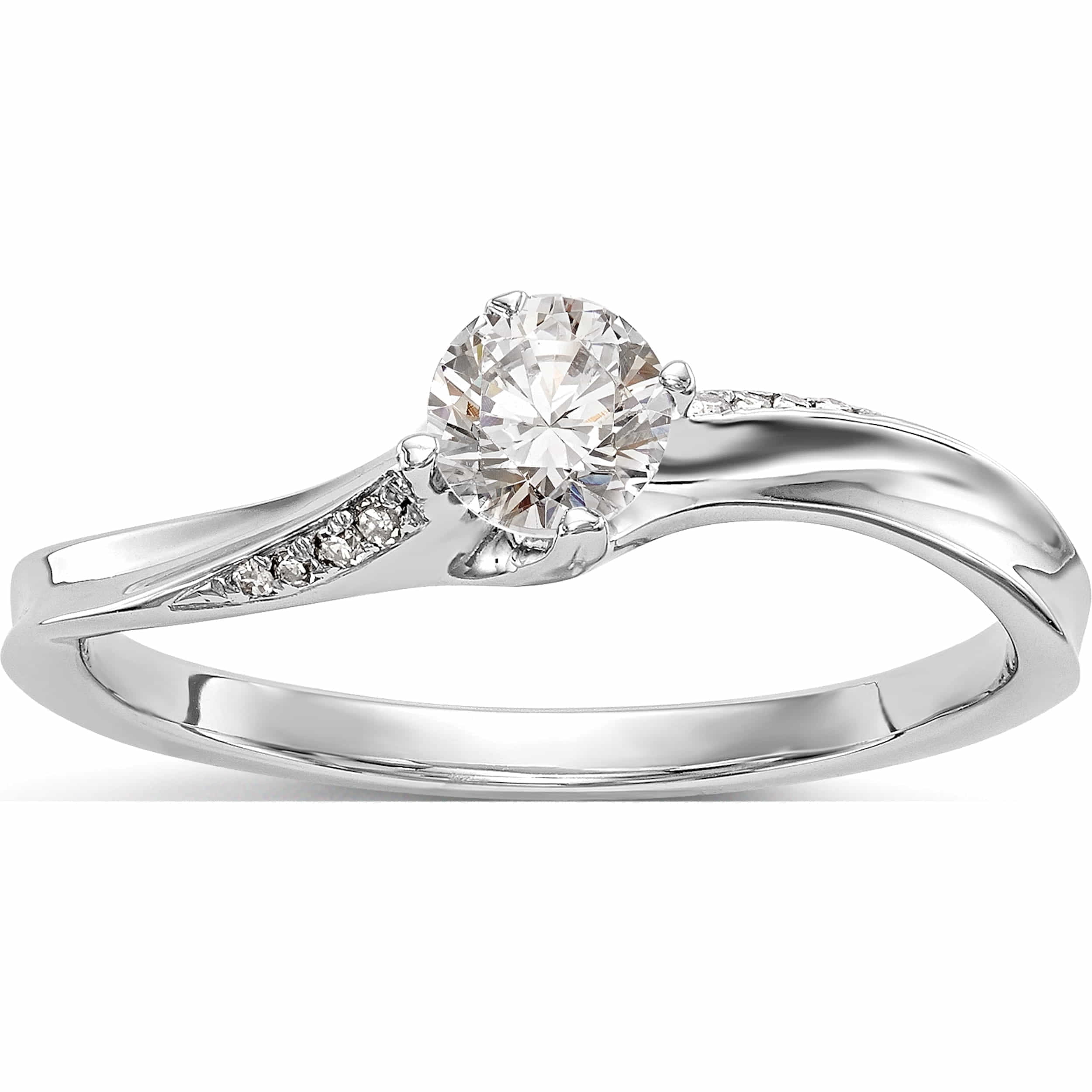 14K White Gold Diamond Round Semi-Mount By-Pass Engagement Ring (Size 7)  Made In India -Jewelry By Sweet Pea
