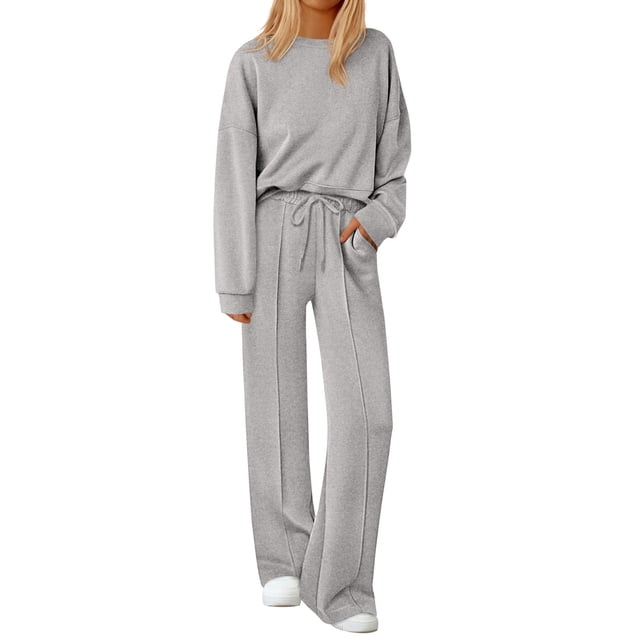 Conjunto de Chándal PRETTYGARDEN Gris Medio Manga Larga y Pantalón Ancho