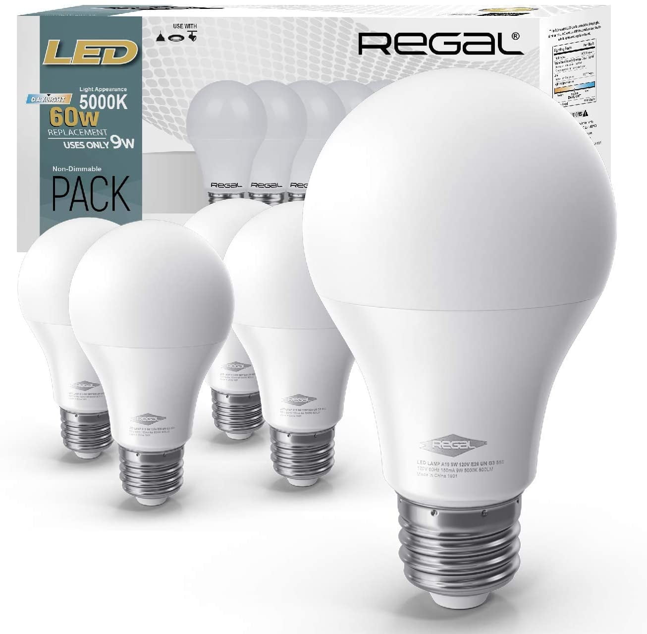 BRIGHT GREEN 4pack LED 60W = 9.5W Daylight  Equivalent A19 5000K  bulb 