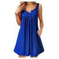 thumbnail image 3 of Femmes Robe Plissée Veste Veste Robe Décontractée T-shirt Robe de Réservoir de Poche Décontractée, Bleu, S, 3 of 7