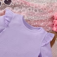 thumbnail image 4 of TOWED22 Toddler Girls Summer Outfit Short Sleeve Ribbed T-Shirt and Bib Suspender Overalls Shorts Set Kid 2Pcs Clothes(Purple,3-4 Y), 4 of 5