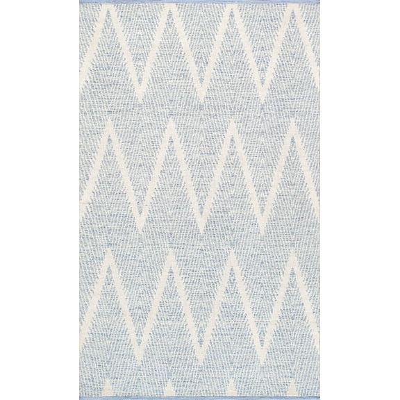 Pasargad Home Simplicity 5' x 8' Hand-Woven Cotton Aqua/Ivory Rug - All Ages, Indoors