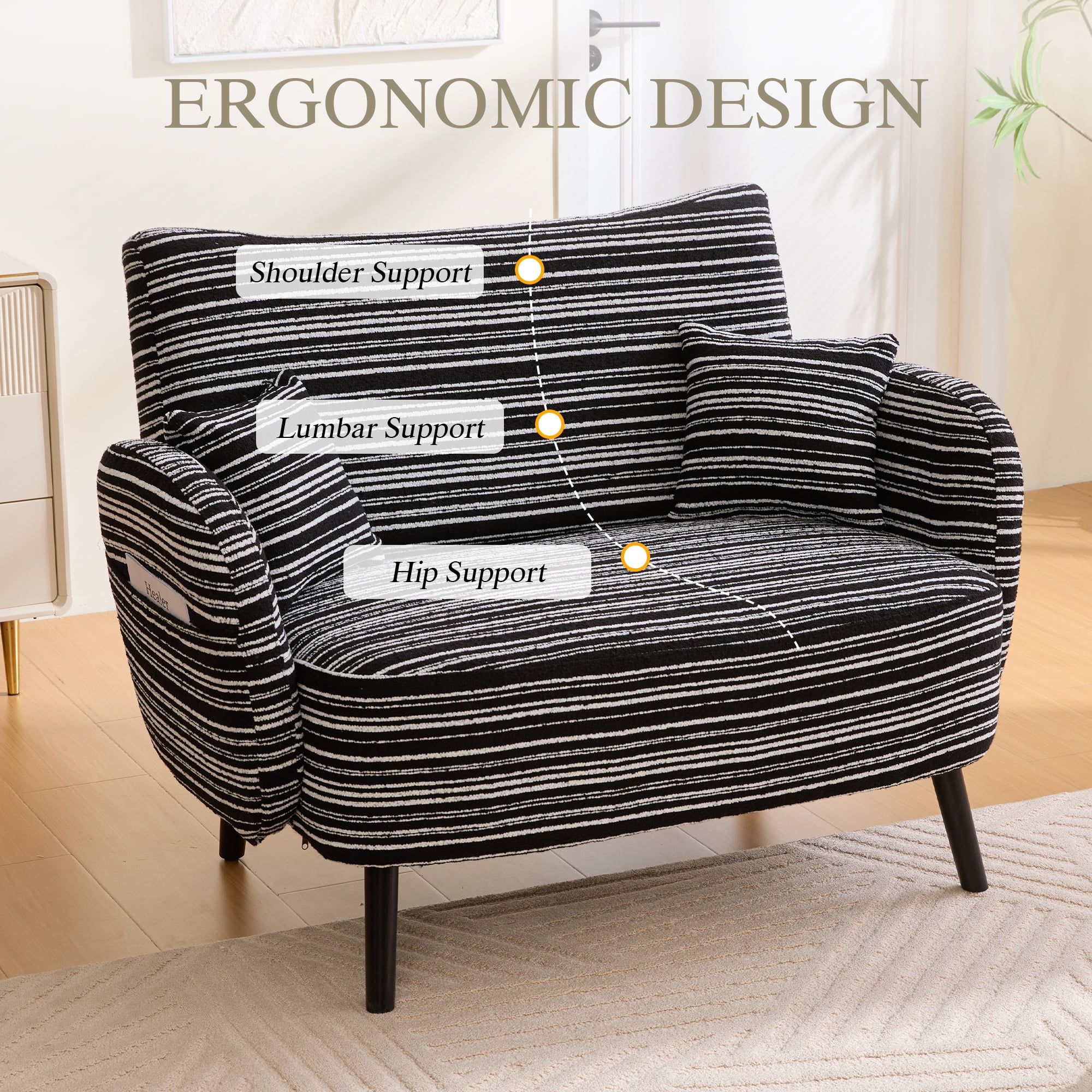 Jopath 47.64" Loveseat Sofa Couch,Modern Comfy Boucle Sofa Couch with Storage Pockets for Bedroom,Small Spaces,Apartments,Black