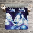 thumbnail image 3 of Ambesonne Bowling Party Quilted Bedspread Set 3 Pcs, Fantasy Ball Moon, Queen Size, Indigo White Blue, 3 of 3