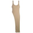 thumbnail image 7 of Women's Crew Neck Sleeveless Long Tank Top Solid Color Asymmetric Slit Hem Slim Fit Casual Summer Cami Vest Khaki, 7 of 7