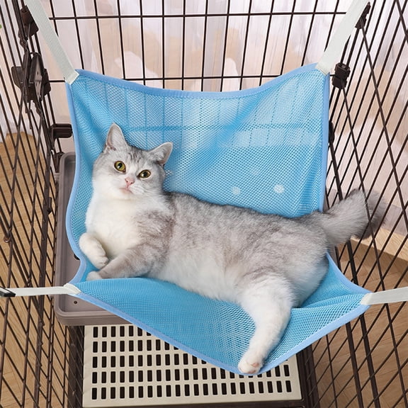1 Packs All-season Reversible Cat Breathable Hanging Hammock Soft Breathable Pet Cage Hammock with Adjustable Straps and Metal Hooks Double Sided Hanging Bed for Small Dogs Rabbits