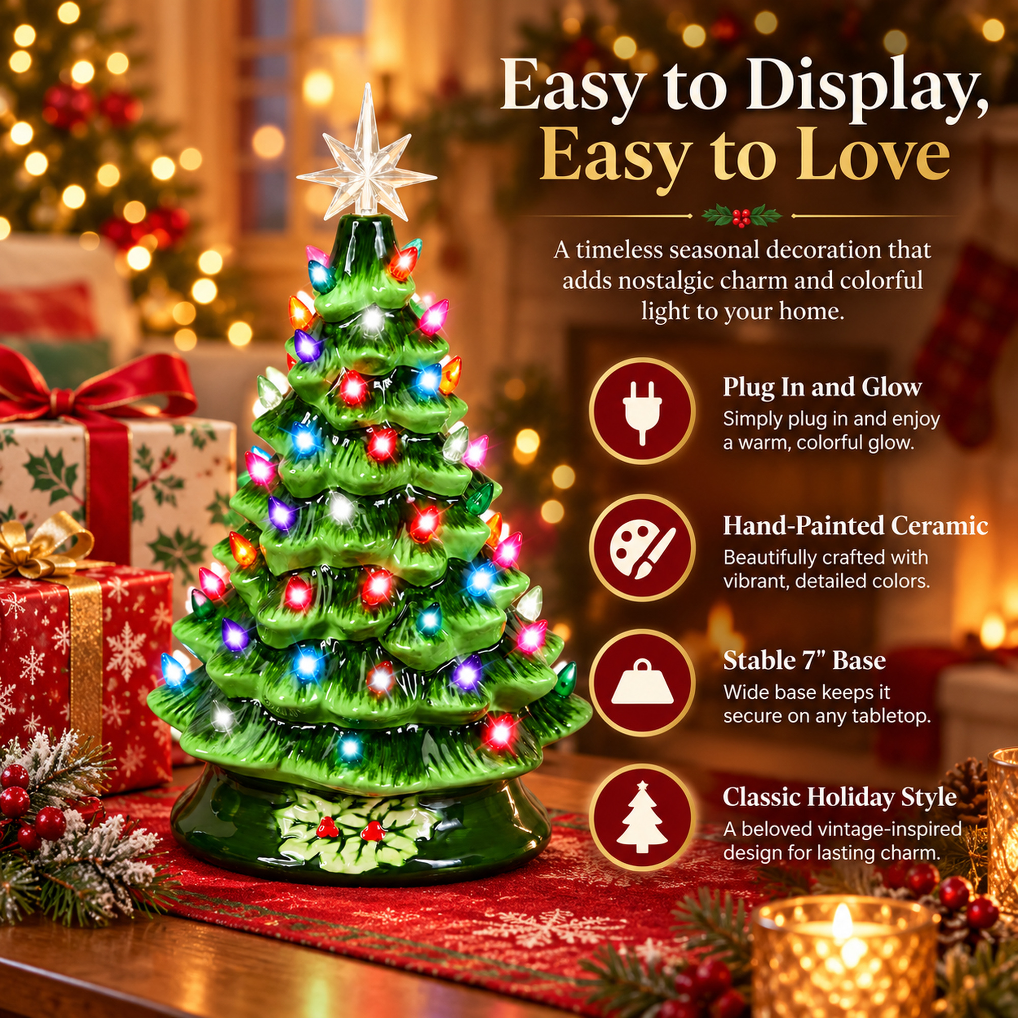 Vebreda 15" Ceramic Tabletop Christmas Tree with Lights photo 6