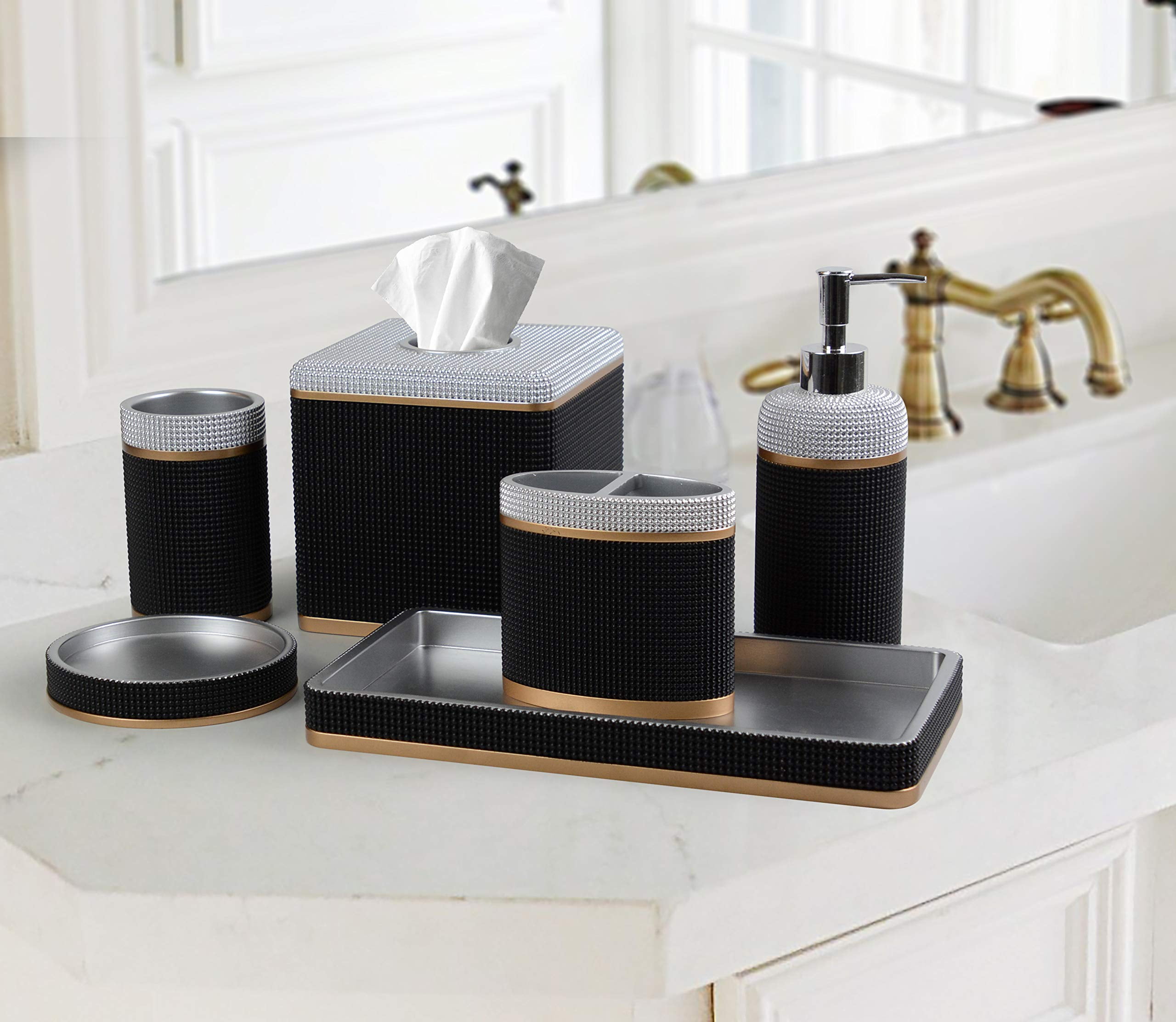 Bathroom Accessories Set 6 Pieces Includes Lotion Dispenser Toothbrush  Holder Soap Dish Tumbler Vanity Tray Tissue Box for Bath Decor 