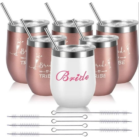 

Bridesmaid Proposal Gifts Bride Tribe Stainless Steel Wine Tumblers 12 oz Insulated Bridesmaid Tumbler Wedding Engagement Gifts Maid of Honor Bachelorette Bridal Party Cups Set of 6
