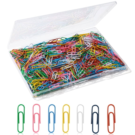 Emlimny 600Pcs Paper Clips, colored paper clips Medium Rust-Proof Paperclips for Daily DIY, 1-2/7" Heavy Duty coated paper clips for Paperwork Office