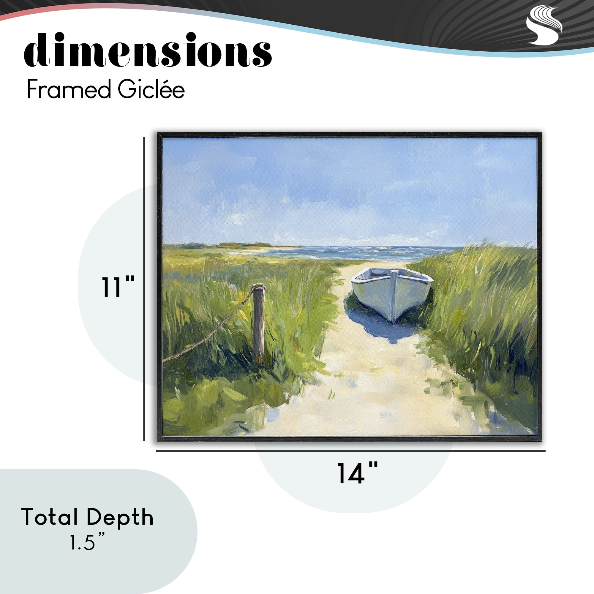 Stupell Industries Moored Boat on Path Black Framed Giclee Art, design by Sisi and Seb