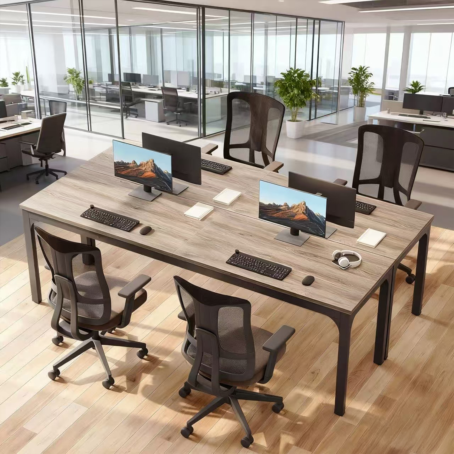 78.7-Inch Ultra Long 2 Person Desk, Grey + Black Gaming Computer Writing Table For Home Office, Sturdy Engineered Wood & Metal Double Workstation