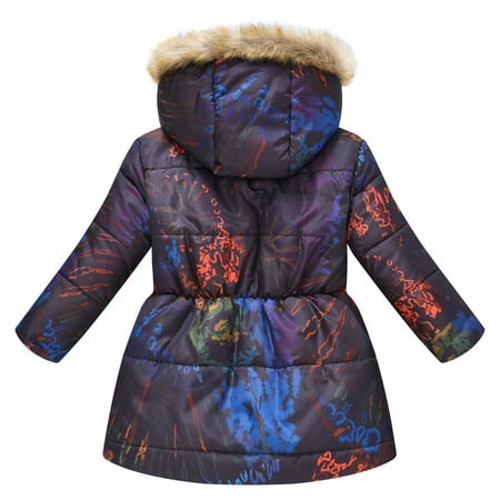 

BIZIZA Coat for Toddler Pockets Zip Up Cartoon Print Faux Fur Hooded Long Sleeve Tops 3-10Y Chlid Baby Navy 120